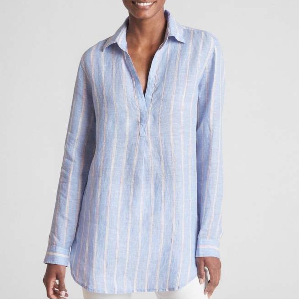 Boyfriend Popover Tunic Shirt in Linen